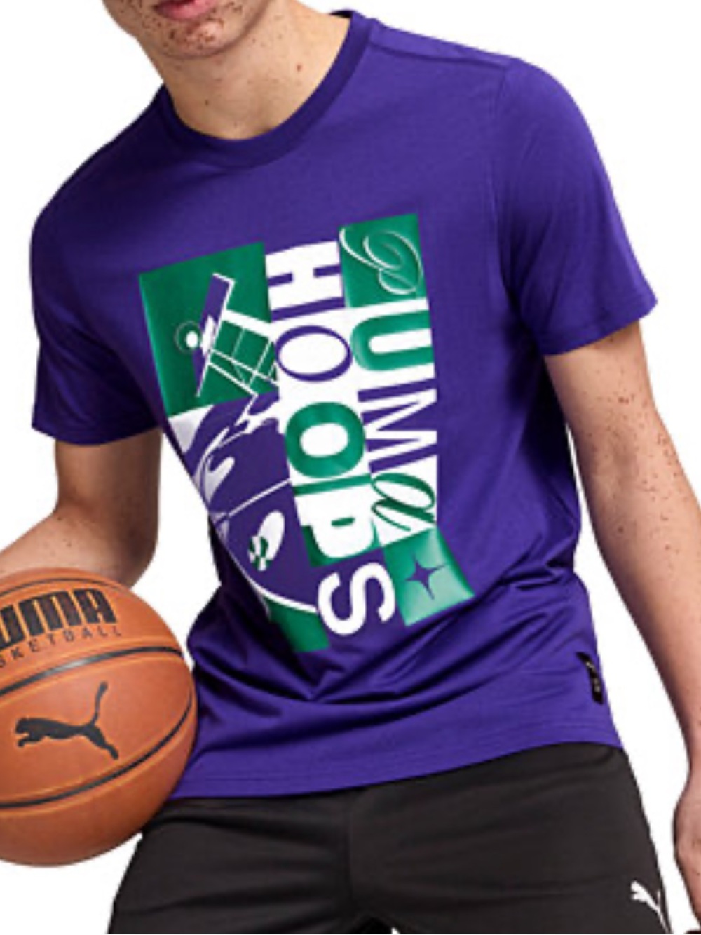 Puma Hoops Graphic Crew Neck Short Sleeve Purple T-Shirt XXL